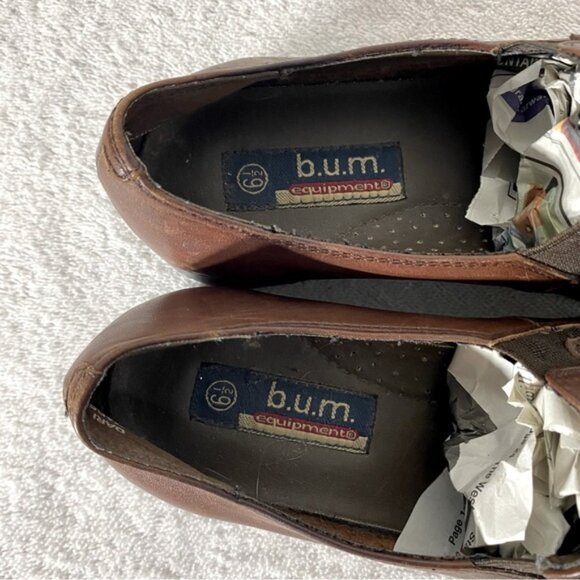 Vintage B.U.M. Equipment Brown Leather Rounded Square Toe Chunky Heel Loafer 6.5 - Picture 8 of 12